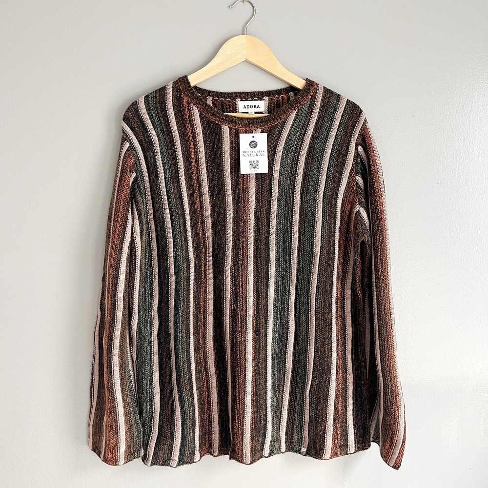 Adora Vertical Stripe Sweater Brown Multicolor Fall Lightweight Size M NWT